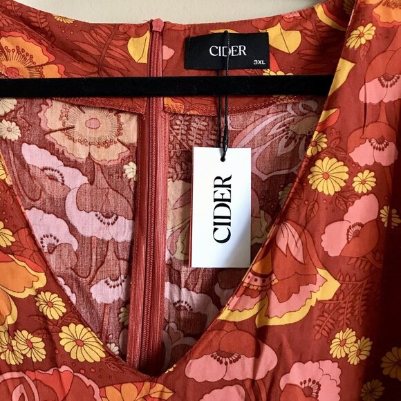 CIDER Blossom Floral MINI Dress Size 3X Bell Sleeves Retro Hippie Bohemian - Picture 7 of 10